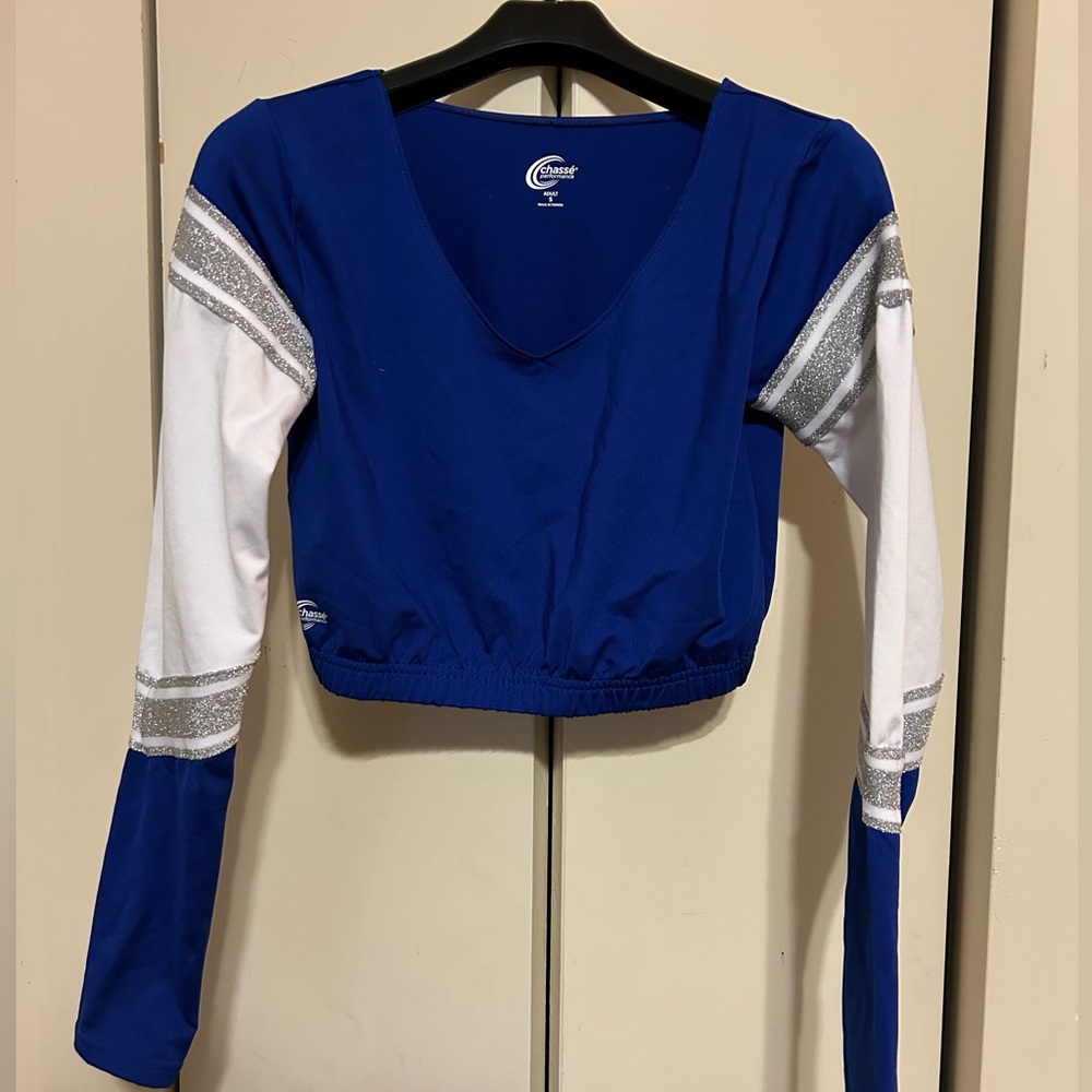 Chassé Performance Girl’s Cheer Blue and White Glitter Long Sleeve Undershirt